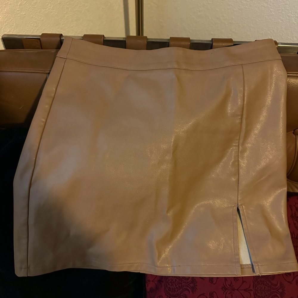 Tan Leather Kittenish Mini Skirt